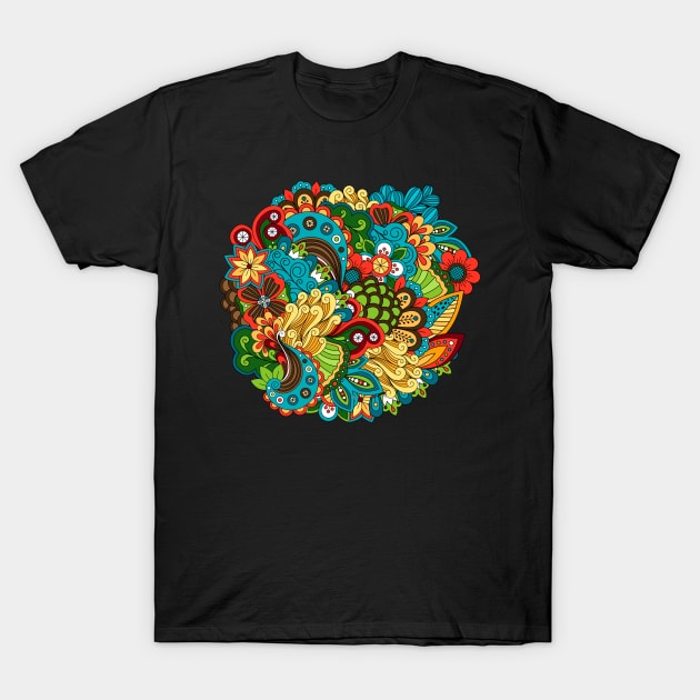 floral circular doodle ethnic T-Shirt by Mako Design 